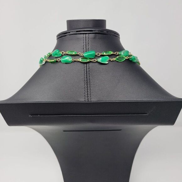 Vintage Flapper Necklace Gold Tone Resin Green Beaded Versatile 45" Delicate - Picture 8 of 14